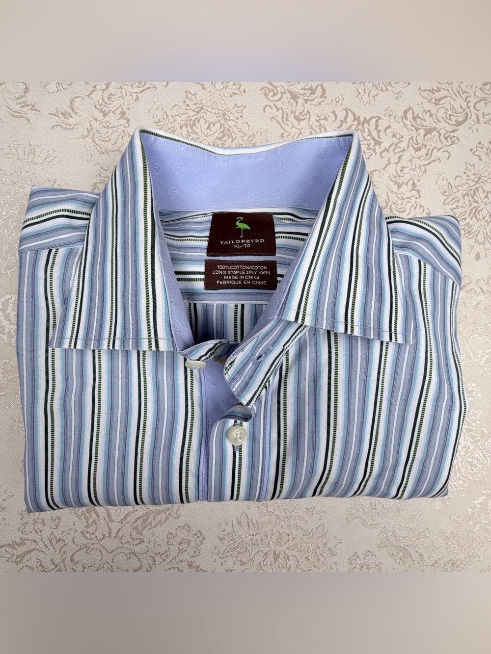 Tailorbyrd Men's Light Blue Multi-Stripe Dress Shirt, XXL, Cotton